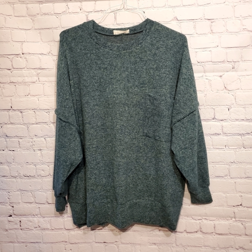 ZENANA GREEN FLEECE DOLMAN SLEEVE BOXY COMFY SWEATSHIRT